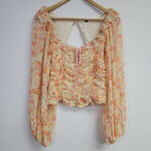 Free People Mabel Blouse Size Sm Floral Sheer Long Sleeve Coquette Boho Festival
